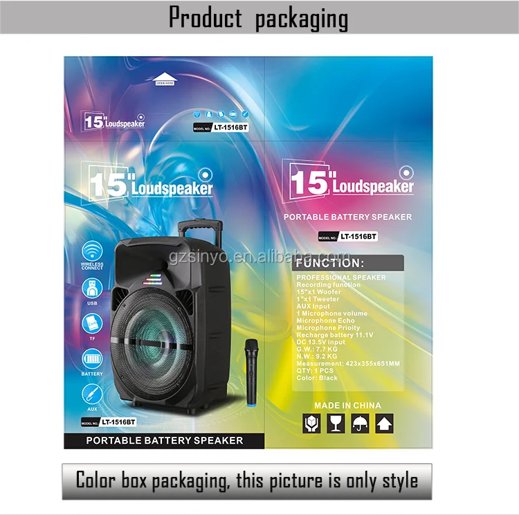 High quality active 15 inch  professional audio subwoofer rechargeable wireless bt trollry  speakers