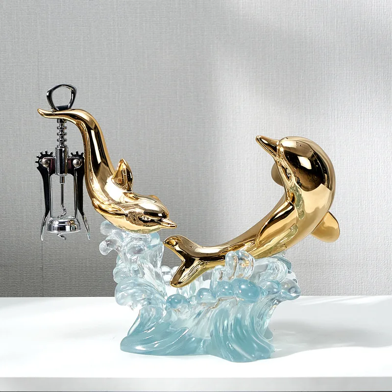 Nordic Light Luxury Red Wine Rack Dining Table Decoration Transparent Resin Crafts Wine Cabinet Gift Dolphin Wine Bottle Holder