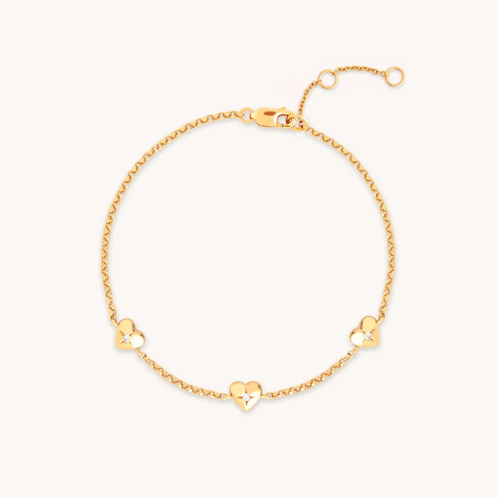 Summer 925 Silver Dainty Heart Charm Bracelet Jewelry Exquisite Zircon Plus Heart Design 18k Gold Plated Bracelet Gifts