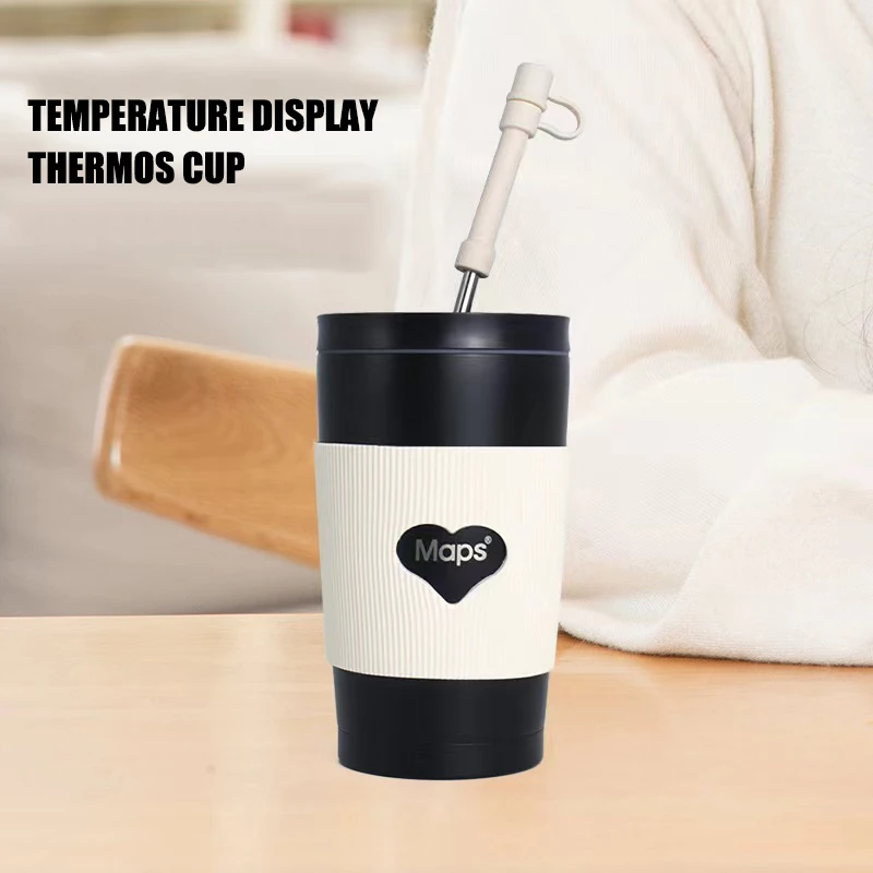 Morandi Color Pearlescent Paint Intelligent Led Digital Temperature Display Thermal Stainless Steel Water Gift Cup