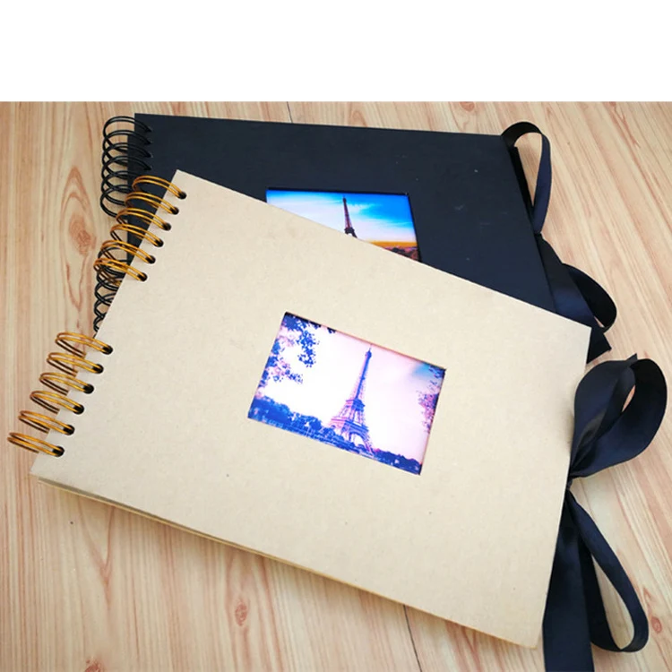 2020 Новый 29 7*21 см 80 страниц DIY крафт фотоальбом с окном для подарков ручной работы Блокнот черный страница спиральное