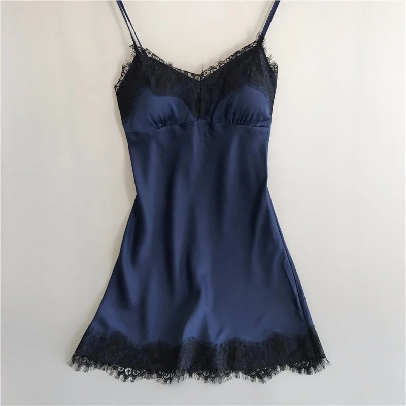 High Quality Lingerie Silk Sleepwear Sleeveless Chemise Pajamas Satin Lace Night Dress for Women
