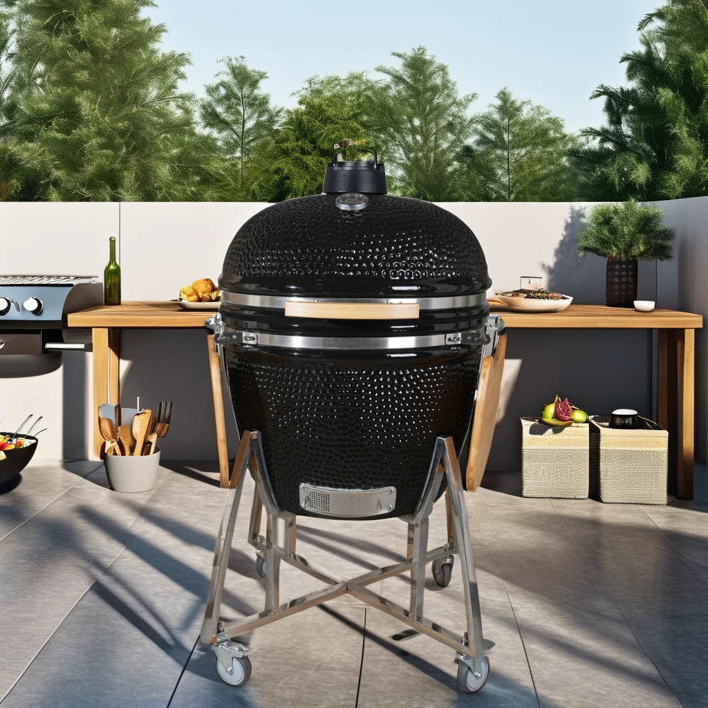 AUPLEX 29-Inch Kamado BBQ Grill Hot Sale Indoor Smoker with Ceramic Rotisserie Steel and Iron Material Charcoal Barbecue