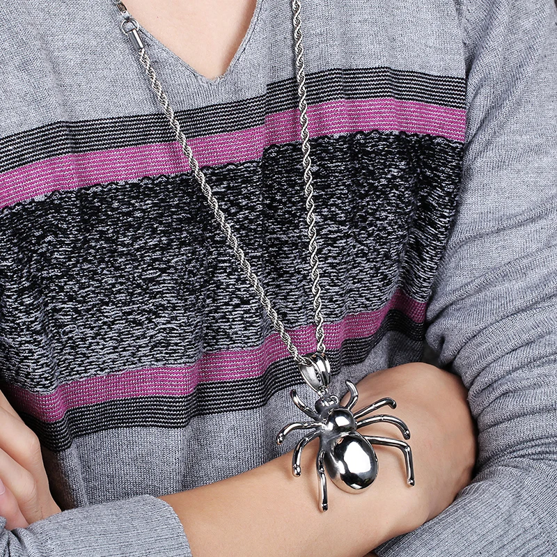 KALEN Silver Flashing Stainless Steel Vintage Halloween Jewelry Nordic Spider Pendant Necklace