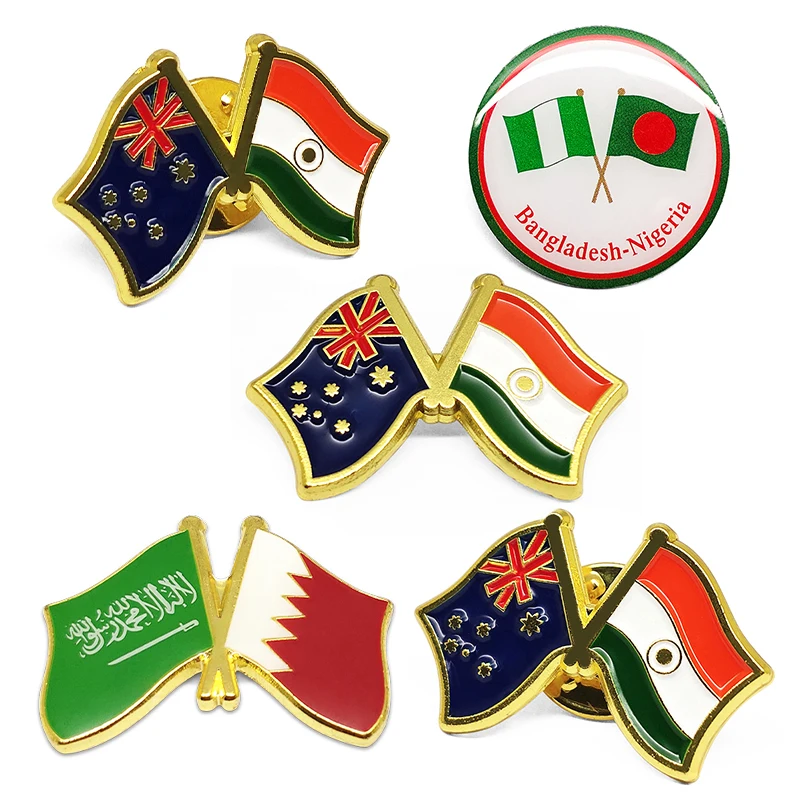 Factory Wholesale Custom Enamel Metal Double Friendship Brooch Lapel Badge National Map Country Flag Pin Flag Of Russia Flag Pin