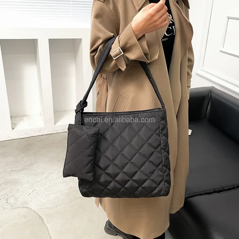 Quilted Tote Bags for Women Lightweight Quilted Padding Shoulder Bag Down Cotton Padded Large Tote Bags Lattice