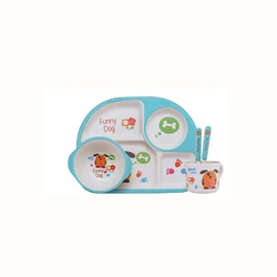 5pcs Sets Bamboo Cartoon Pattern Custom Plate Fiber Children Dinnerware Set