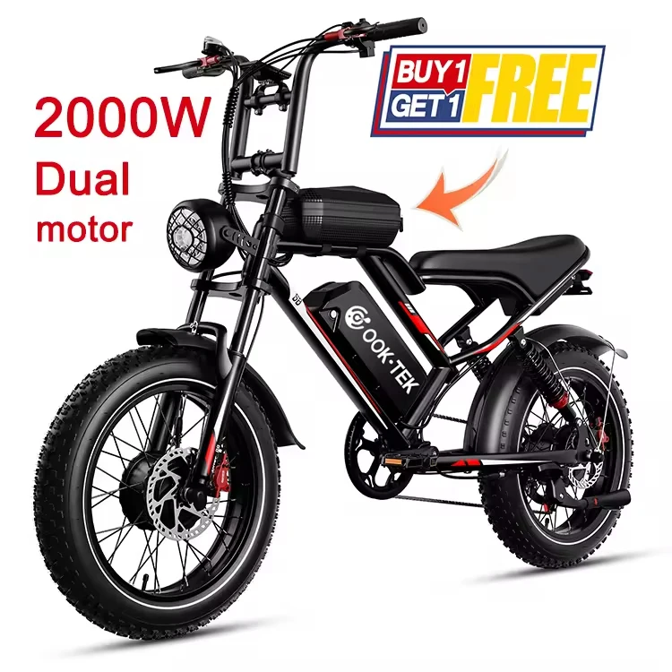 US Stock Fast Delivery E-bike Electric Bike 48V 2000W Dual Motors 7 Speed Gears 20Inch Electric Fat Tire Bike