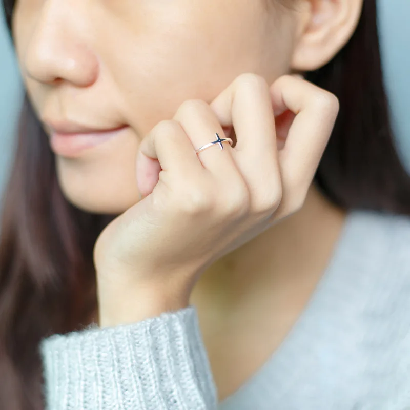 HOYON 925 Sterling Silver or 18Kt Yellow Gold Over SilverSideways Cross Ring for Women Teens Girls Made in Italy