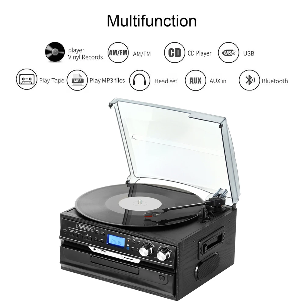 professional home audio music system AM FM Radio retro gramophone turntable cd record cassette radio player