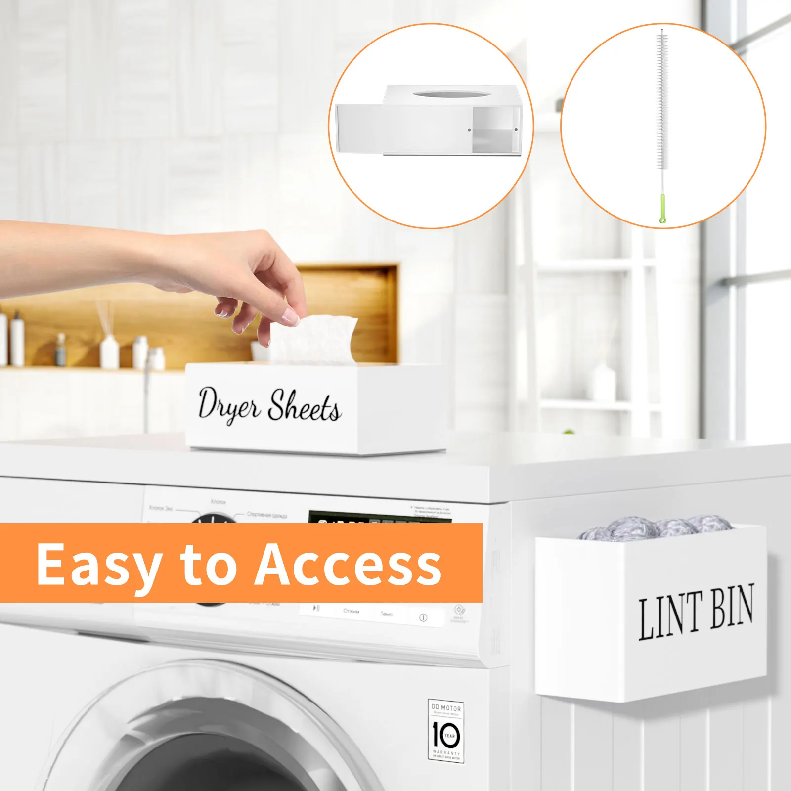Magnetic Lint Bin Storage with dryer sheet dispenser holder and Lint Brush Laundry Room Organization Set