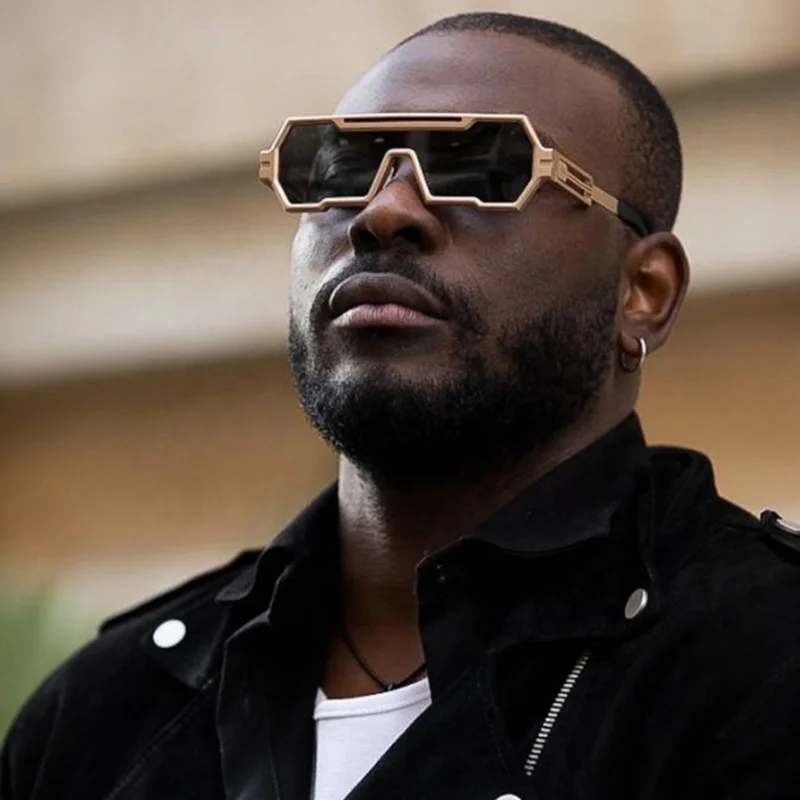 New Arrival steam punk sun glasses wholesale UV400 metal frame stylish futuristic one piece sunglasses for men