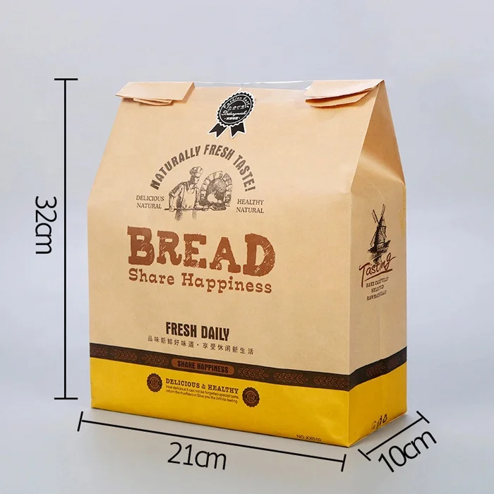 Manufacturer Wholesale Custom Size Brown Kraft Paper Bread Bag High Grade Recycling Food Packing Bags