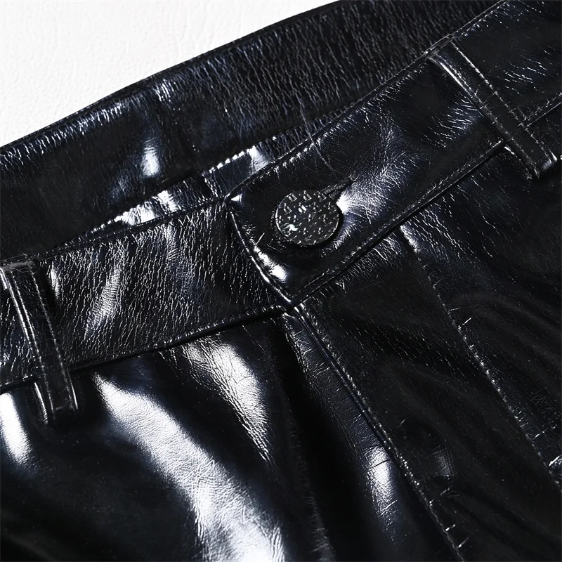 Pu Faux Leather Button Cargo Pants Bullet Zipper Custom  Color  Y2K Streetwear Leather Pants For Men
