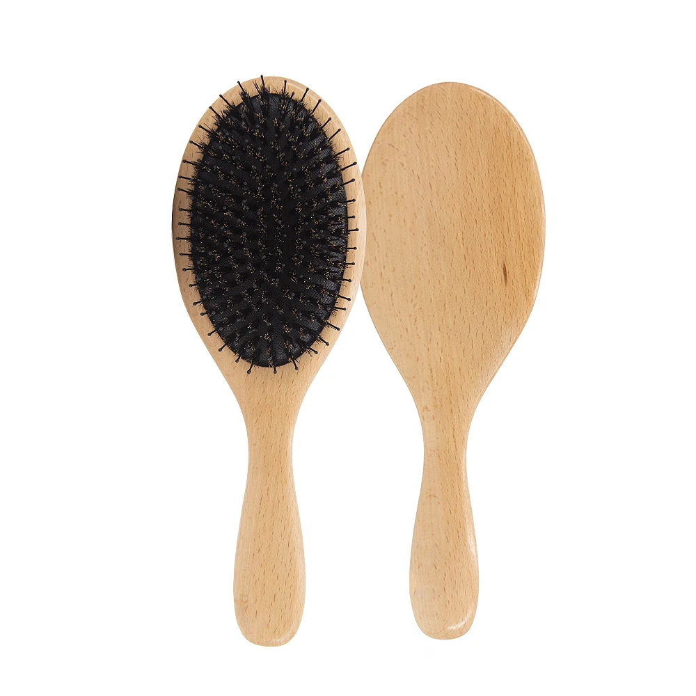 Frosted Black Boar Bristle Nylon Paddle Brush Wild Boar Bristle Extension Brush