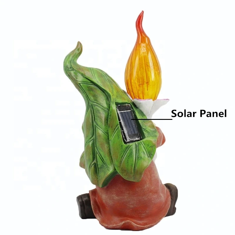 Garden Lawn Ornament Holding Torch Gnome Resin Statue Solar Light