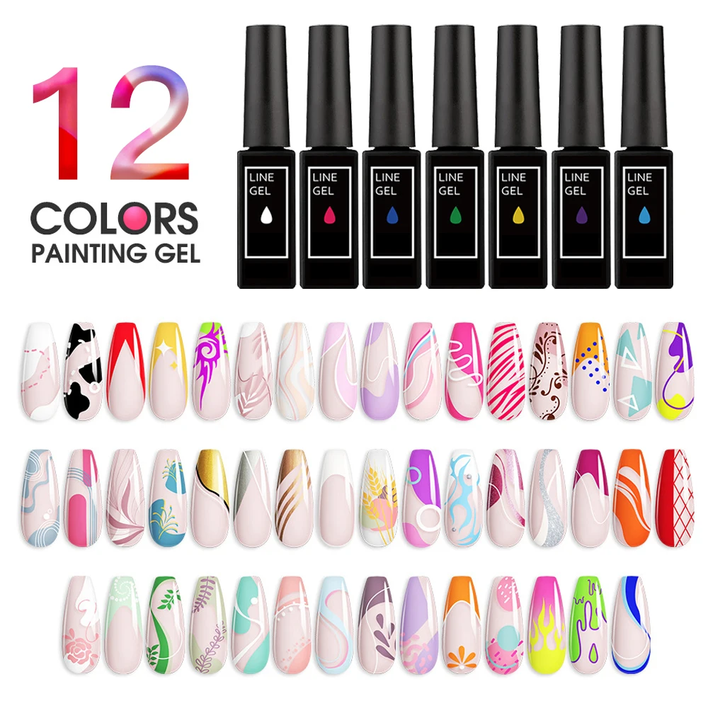 Wholesale Custom High Quality Nail Art Polish New Arrival Gel Liner Gel Polish 12 Colors Nail Polish Set