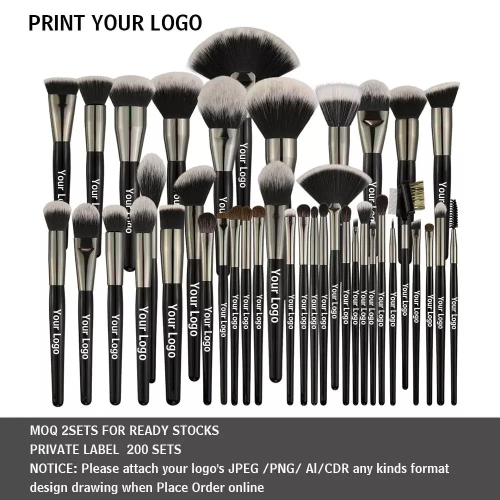 10 15 25 40 piece luxury vegan custom wood handle brushes full kit professional makeup brush set with 12 pcs for make up wooden