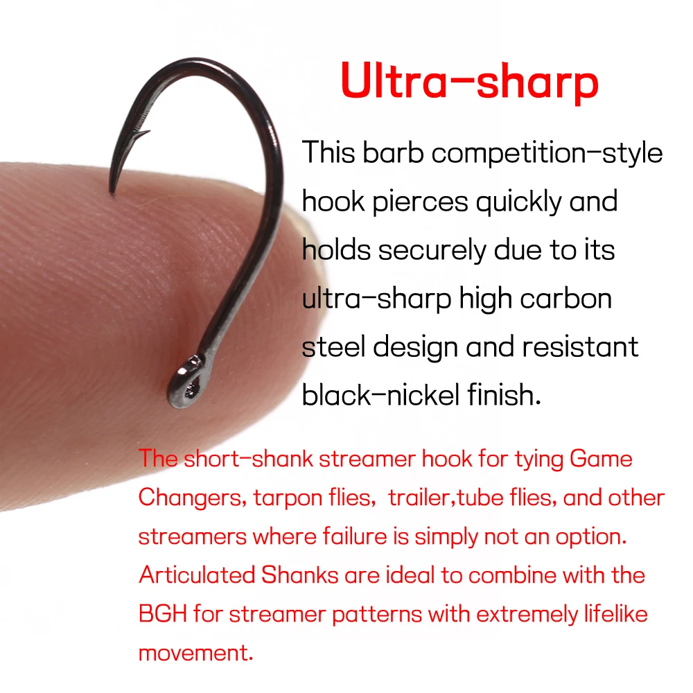 Bulk Saltwater Big Streamer Fly Hook Short-shank 2X Strength Wide Gap Fishing Hook for Tying Finesse Game Changer Trailer Tube