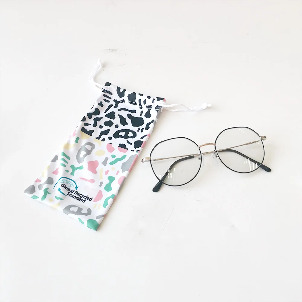 Custom Printed Soft Glasses 9*18cm Microfiber Pouch Fabric Drawstring Sunglasses Bag with Logo more colors