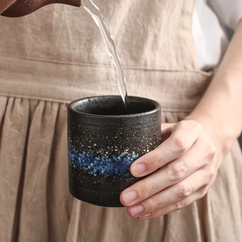 200 мл, оптовая продажа, японская винтажная матовая черная керамическая чайная чашка