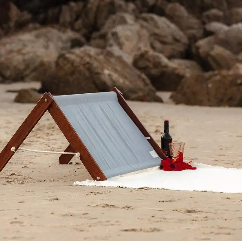 BR Large Sand free Waterproof 2 Adult Padded Beach Mat Chairs Picnic Blanket Outdoor Wooden Frame Canvas Sun Bed Lounge Recliner