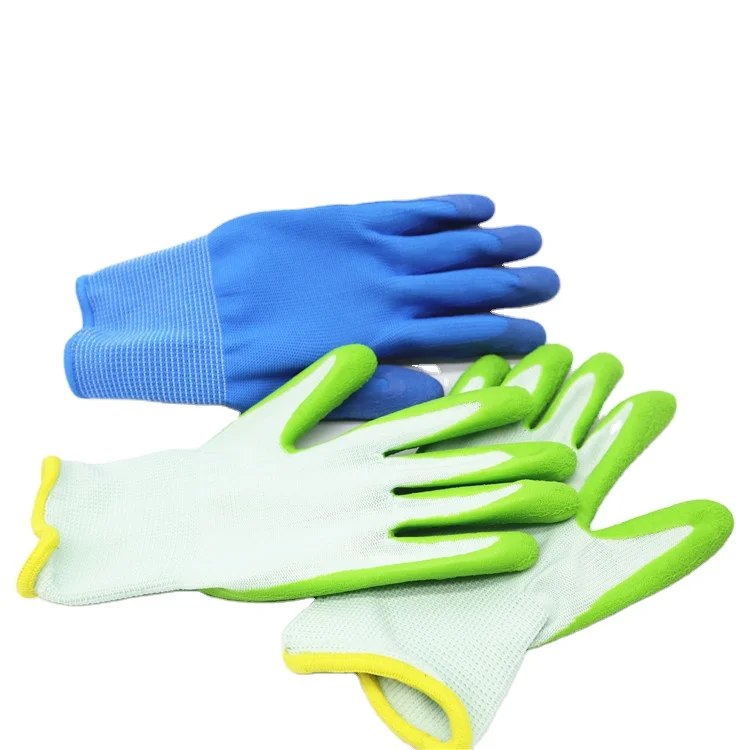 Premium Kids Polyester Nylon Knitted Shell Foam Latex Gloves Hand Safety Kids Garden Gloves