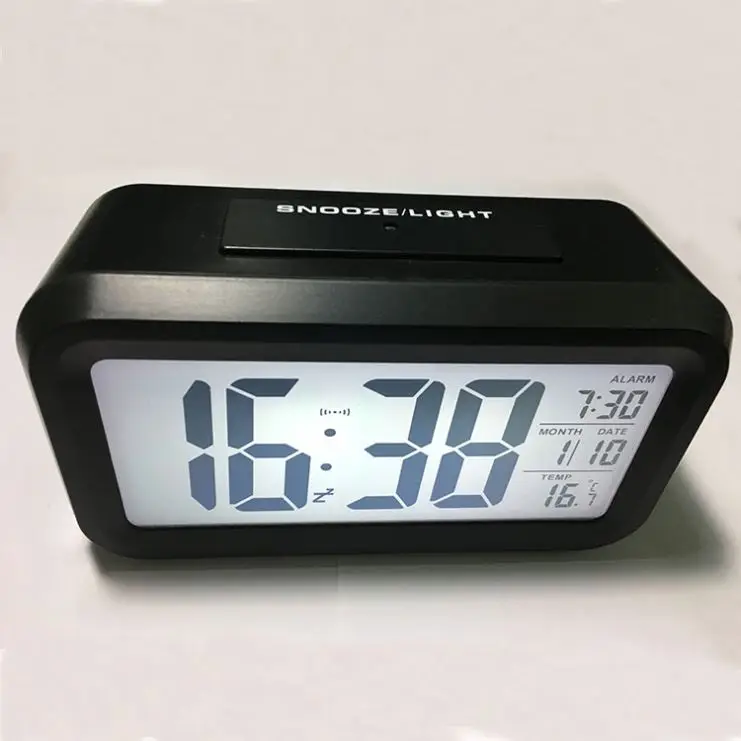 China suppliers Large LCD Display Digital Alarm Low Light Sensor Soft Night Light Easy to Set and Watch Digital Alarm Clock