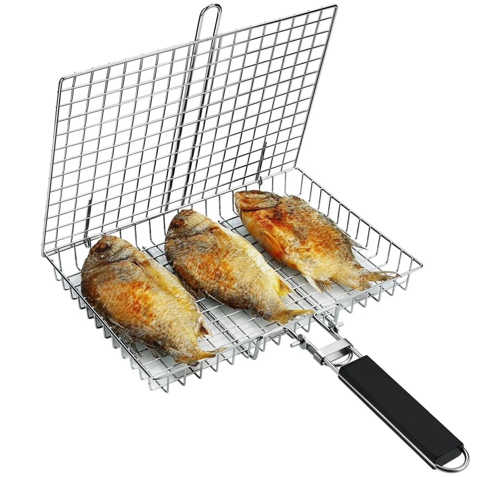 Stainless Steel Grill Wire Mesh Net Folder Basket Portable Bbq Grilling Basket Rotisserie Fish Vegetables Grill Shrimp Rack