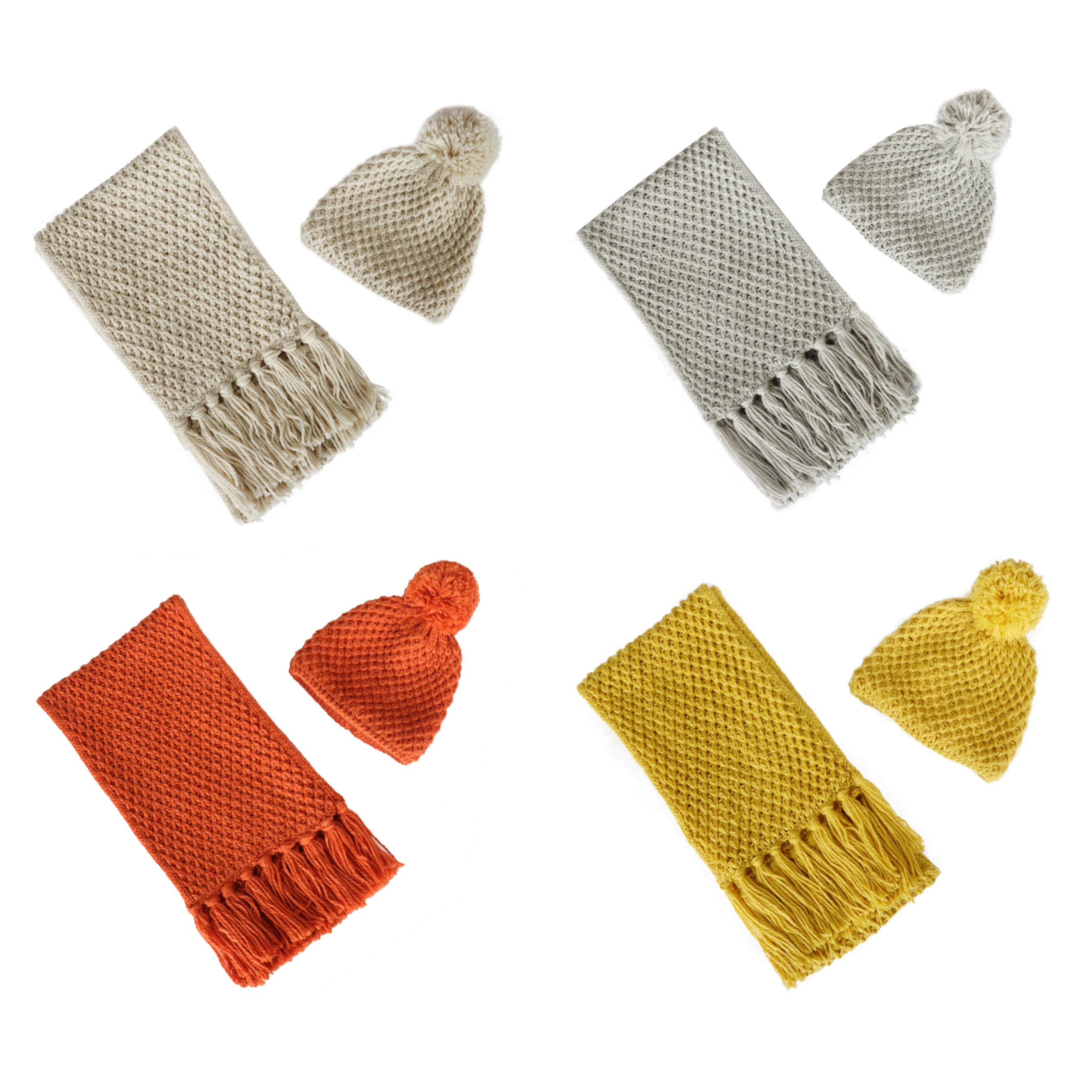 New Fashion Design Wholesale big Pom Pom colorful Warm Winter Women soft Hat Shawl Scarf