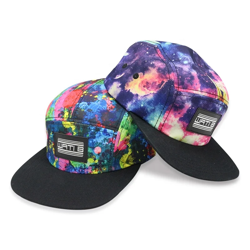 Hot sale custom transfer printing starry sky leather badge snapback cap for men and women gorra