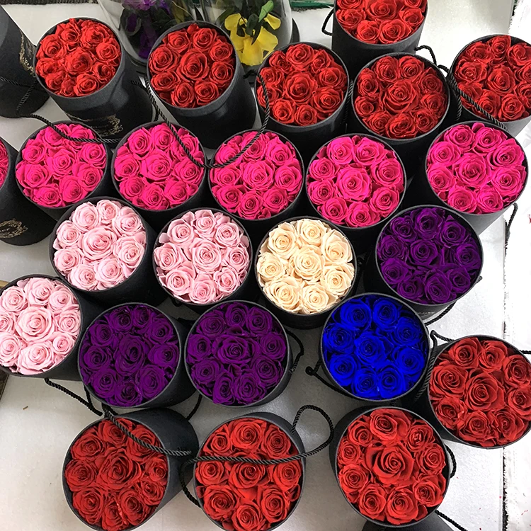 Custom Making Eternal Forever Flower Preserved Real Roses In Black Box Lasting Perfect Gifts For Valentine