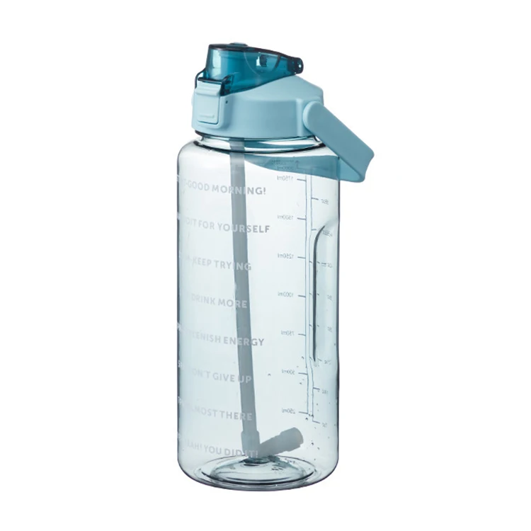 Custom Logo 2000ML Large Capacity Leak Proof Yoga Gym Plastic Clear Sports Drink Water Bottle with Straw