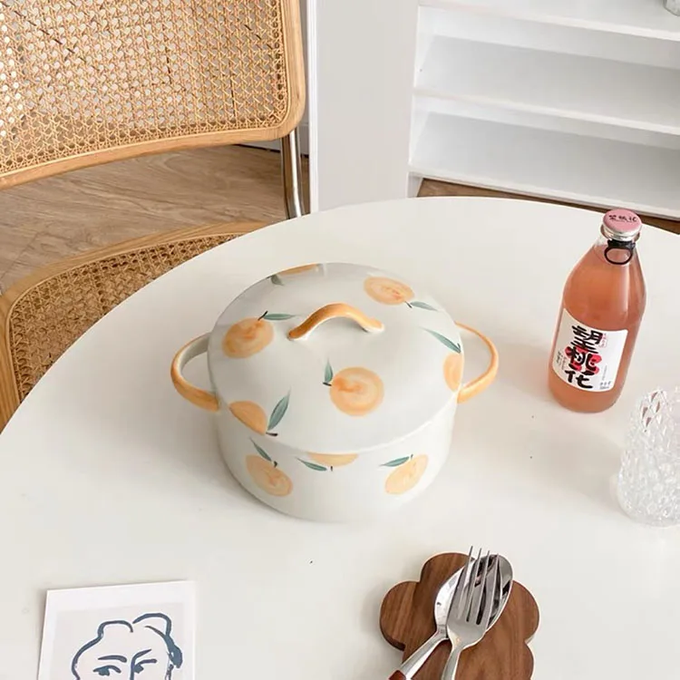 Cutelife Nordic White Fruit 1.5L Ceramic Bowl Kitchen Porcelain Soup Bowls Restaurant Decorative Dinnerware With Lid