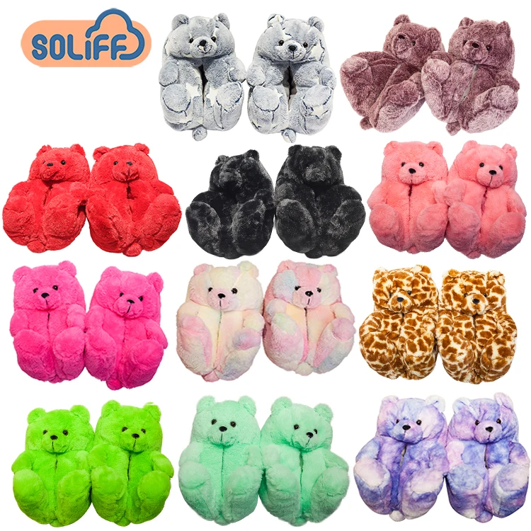 Teddy bear slippers new arrivals Plush New Style Slippers House Women Girls Teddy Bear Slippers
