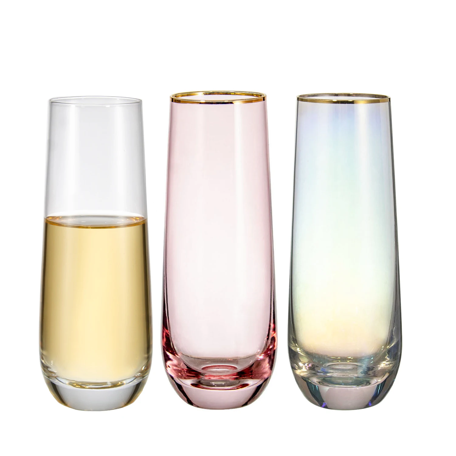 Samyo Custom Wedding Pink Color Crystal stemless glass champagne  glasses flutes