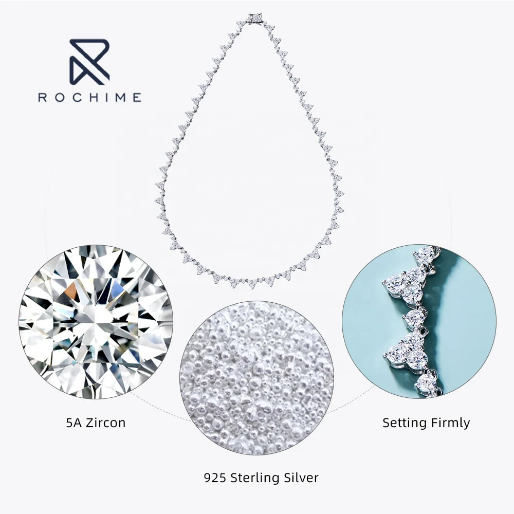 Rochime full circle triangle lab grown diamond necklace s925 silver gold plated 5a zircon jewelry for women