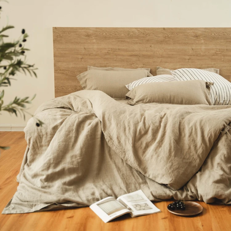 Wholesales 100% pure French Flax linen modern bedding set Stone washed fitted flat sheet bed linen