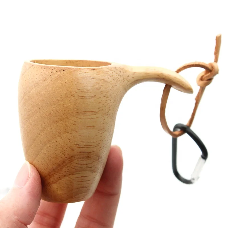 Outdoor Rubber Wood Kuksa Nordic Style Tableware Set Camping Wooden Coffee Cup Salad Bowl Mug Kit