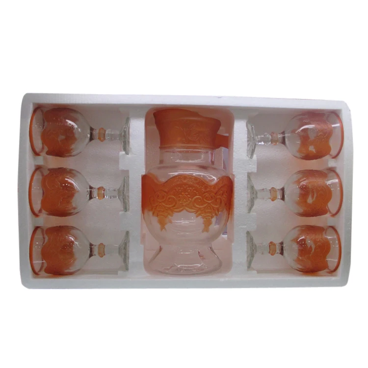 
Hot Sale 7pcs Glass Drinking Jug Sets Cups Sets with Spray Deco Color 