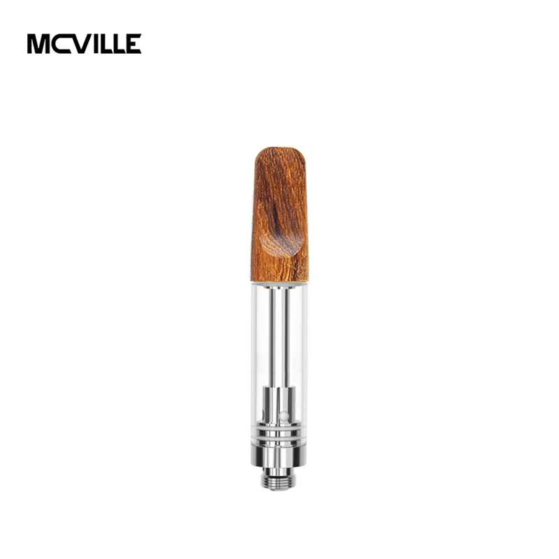 
China Supply Low MOQ Ceramic Coil Wood Flat Tip CBD Oil Vape Cartridge 