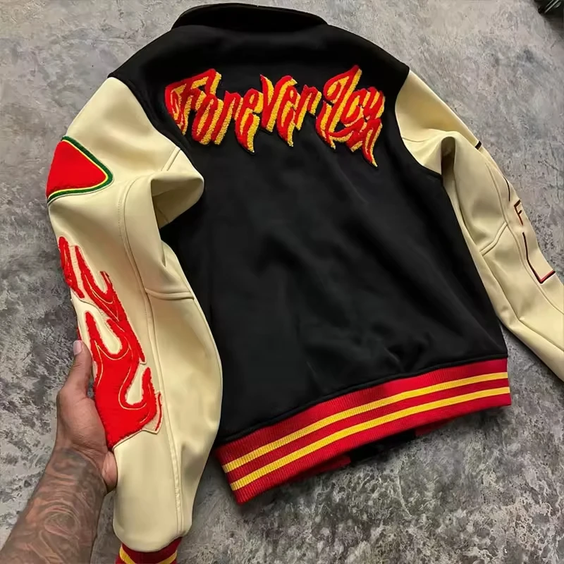 OEM Wholesale Custom Men Fashion Sports Vintage Wind breaker Streetwear Suede Fleece Varisty Letterman Varsity Jacket Custom