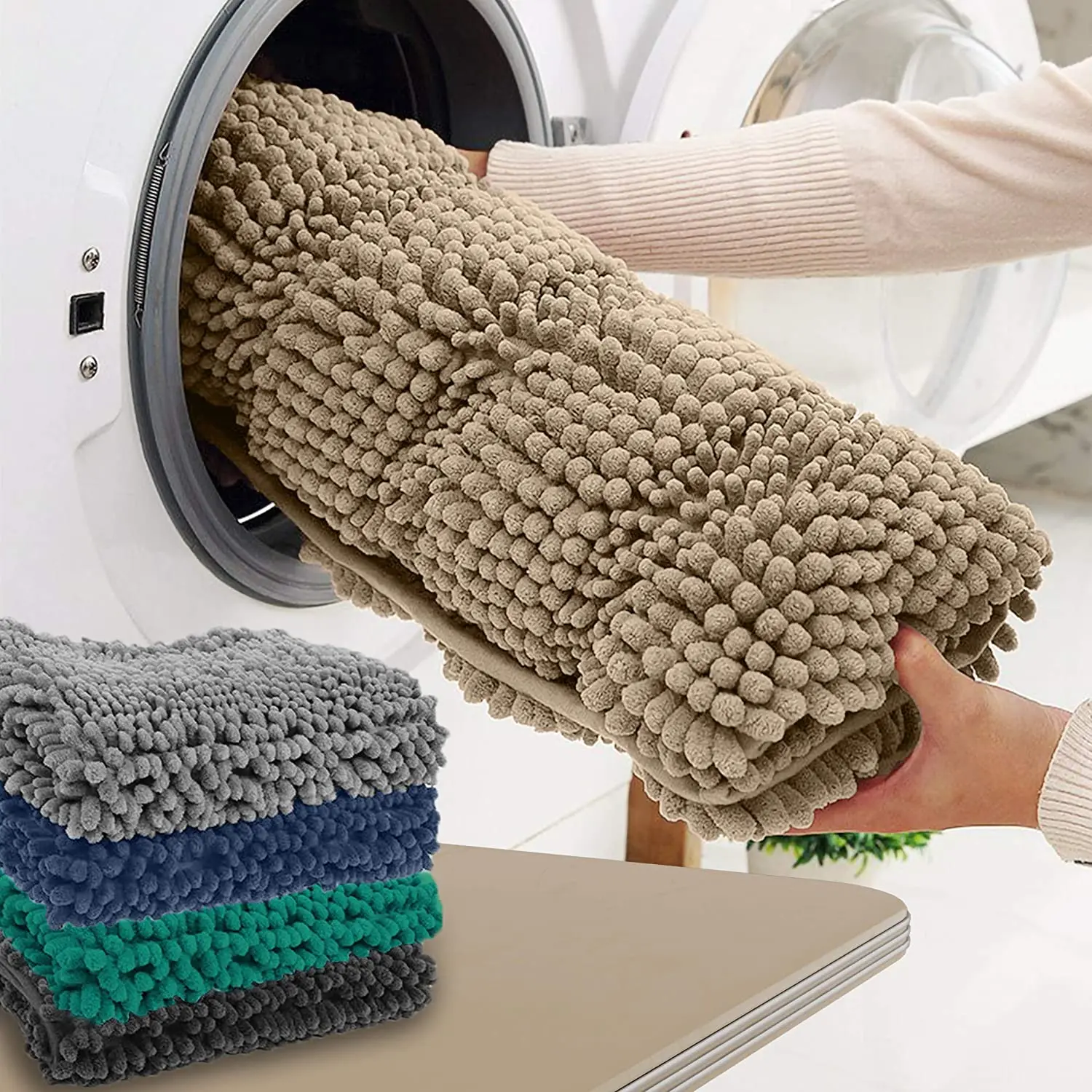 WXCCF Eco water absorbent chenille bath rug non slip washable chenille bath mat