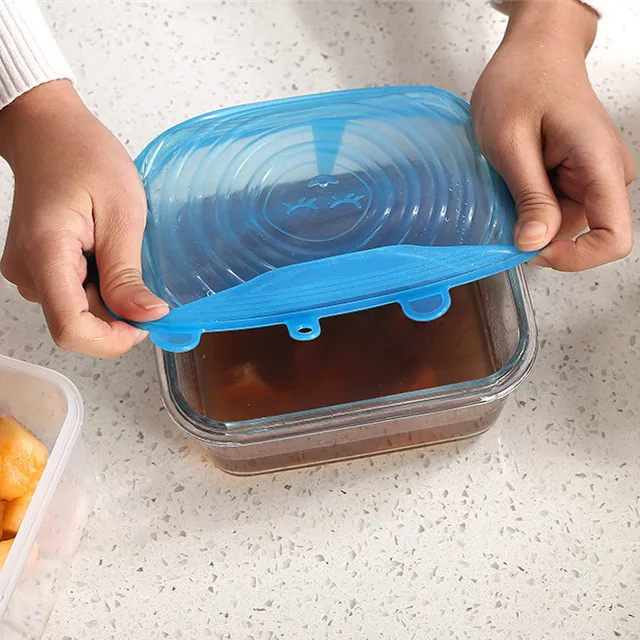 6 pack universal various sizes reusable durable expandable BPA Free flexible stretch silicone lid set for food cans,jars,bowls