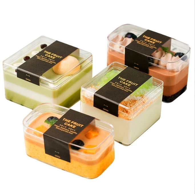 Transparent Round Square PS Plastic Mousse Dessert Packaging Cup Pudding Ice Cream Jelly Tiramisu Cake Food Container Box