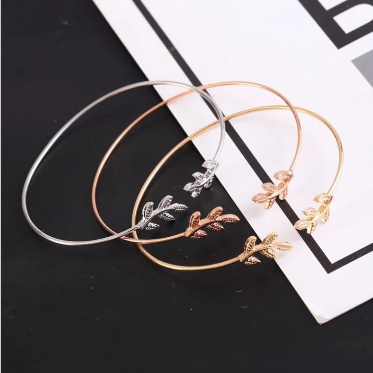 YiWu Fashion jewelry simple wild metal copper leaf bracelet plating alloy jewelry ladies bracelet