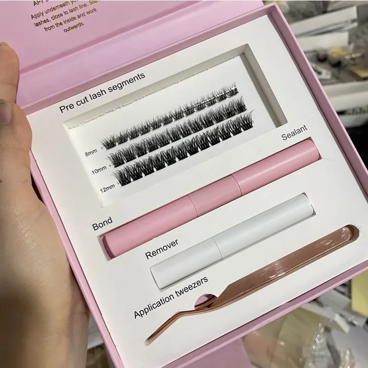Wholesale Glue-based Superfine Band Diy Pre Cut Segment Eye Lashes C D Curl 3D Cluster Eyelash Diy Lash Extension Kit