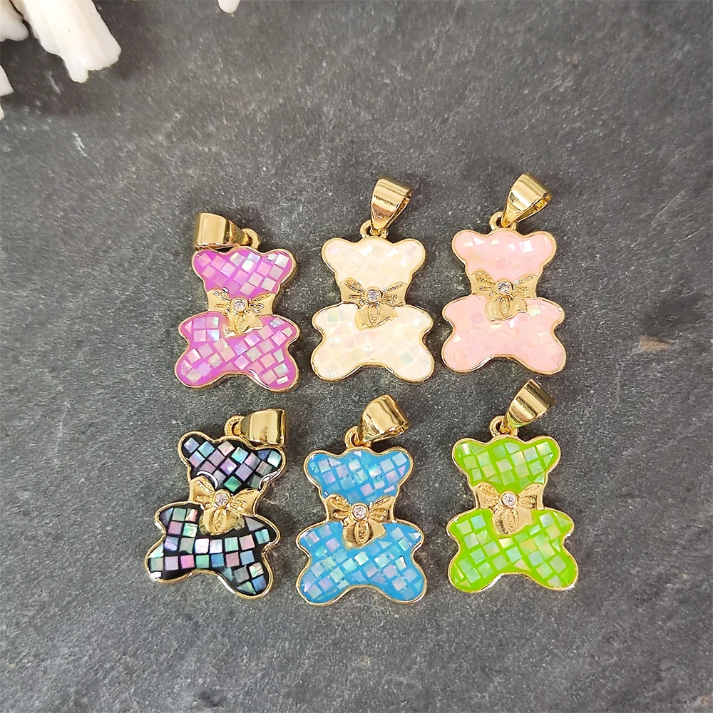 2024 High Quality 18K Gold Plated Bear Shape Unique Design Mother of Pearl Handmade Jewelry Abalone Shell Pendant Accessories