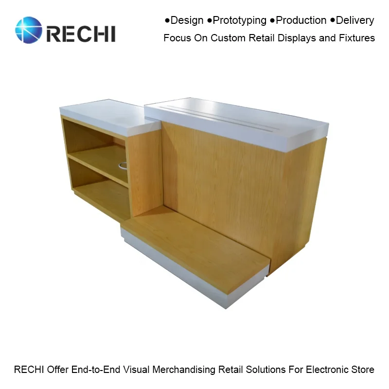 RECHI Mobile Phone Store Display Fixture Floor Standing Wooden Retail Pop-up Display Stand With Sign for Electric Car Balance