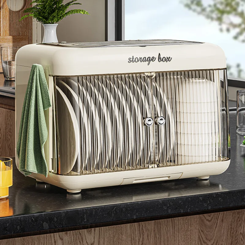 Household Double Storage Organizer Plate Dish Bowl Cup Spoon Storage Drainer Rack Kitchen Plastic Dust-Proof Cupboard